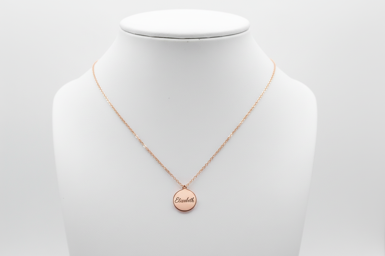 Personalized Engraved Round Pendant Necklace – Custom Name Disc in Gold, Silver or Rose Gold