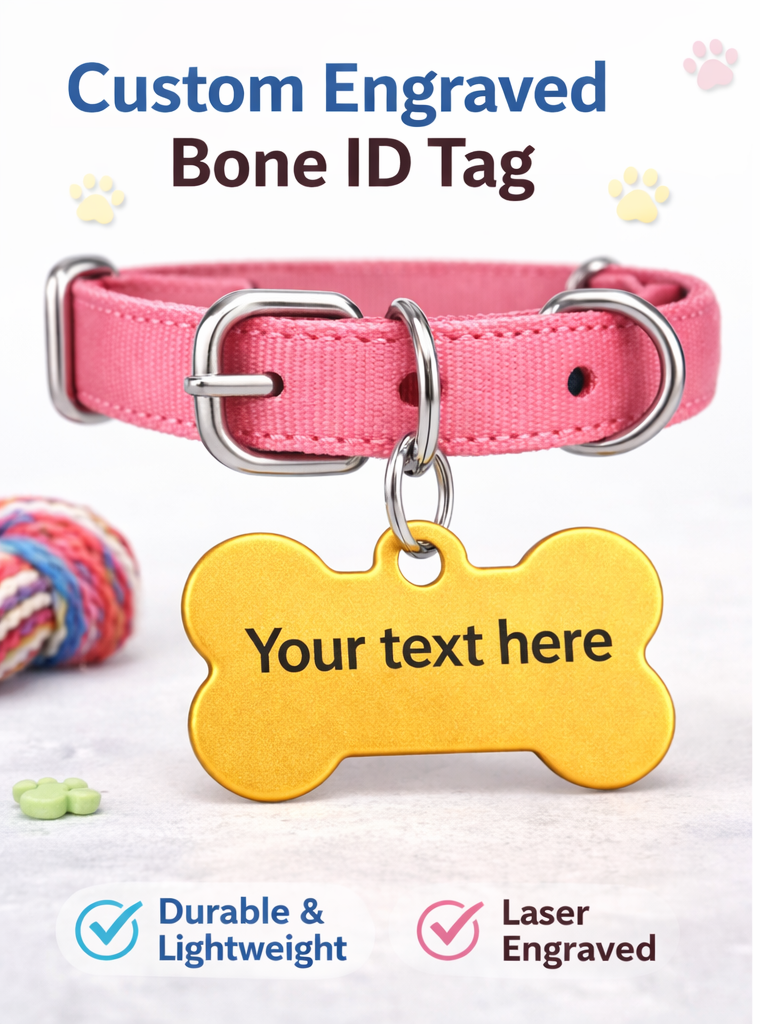 Personalized Engraved Pet ID Tag | Custom Aluminum Dog Collar Bone Charm