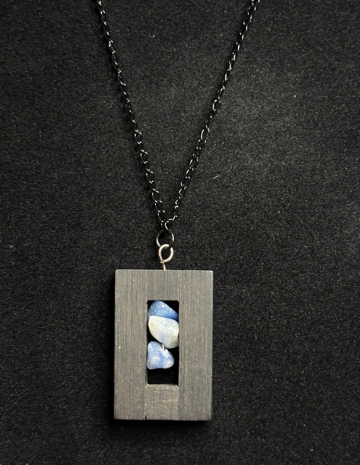 Ebony & Sodalite Window Pendant Handcrafted Wood & Gemstone Statement Necklace – Earthbound Echoes