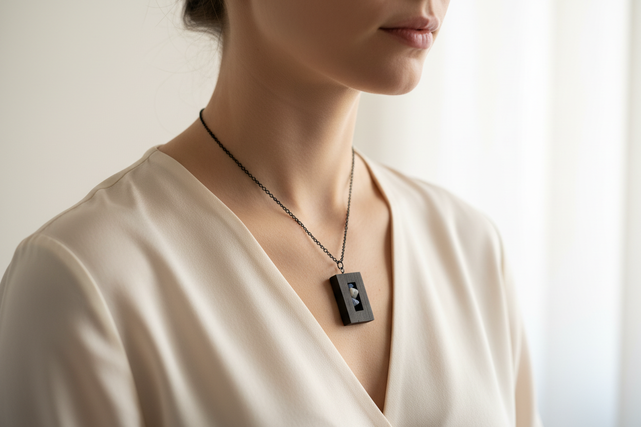 Ebony & Sodalite Window Pendant Handcrafted Wood & Gemstone Statement Necklace – Earthbound Echoes