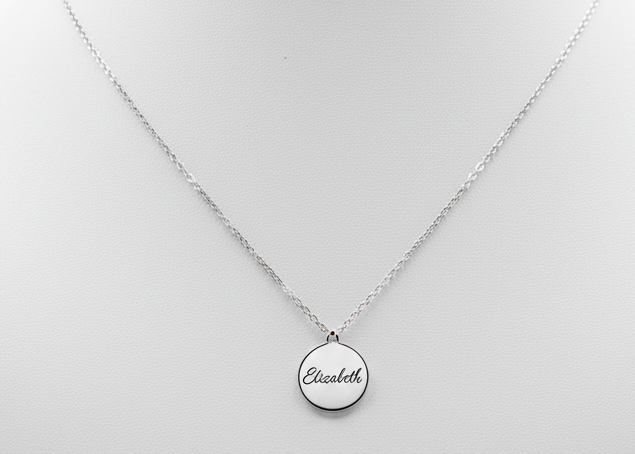 Personalized Engraved Round Pendant Necklace – Custom Name Disc in Gold, Silver or Rose Gold