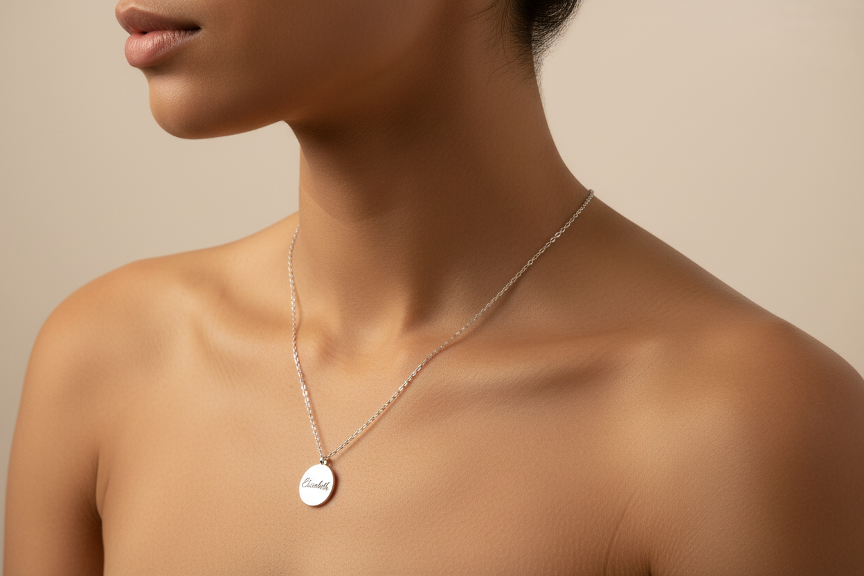 Personalized Engraved Round Pendant Necklace – Custom Name Disc in Gold, Silver or Rose Gold