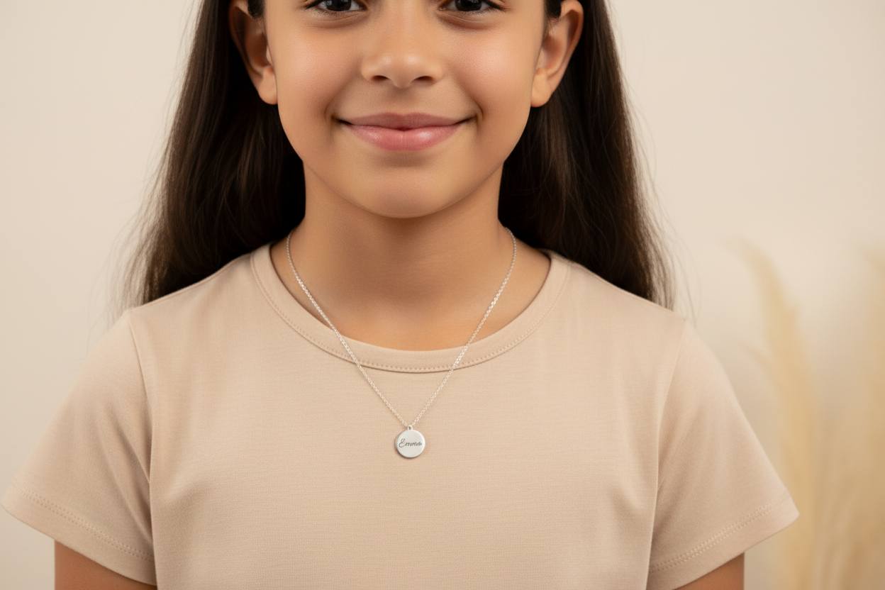 Personalized Engraved Round Pendant Necklace – Custom Name Disc in Gold, Silver or Rose Gold