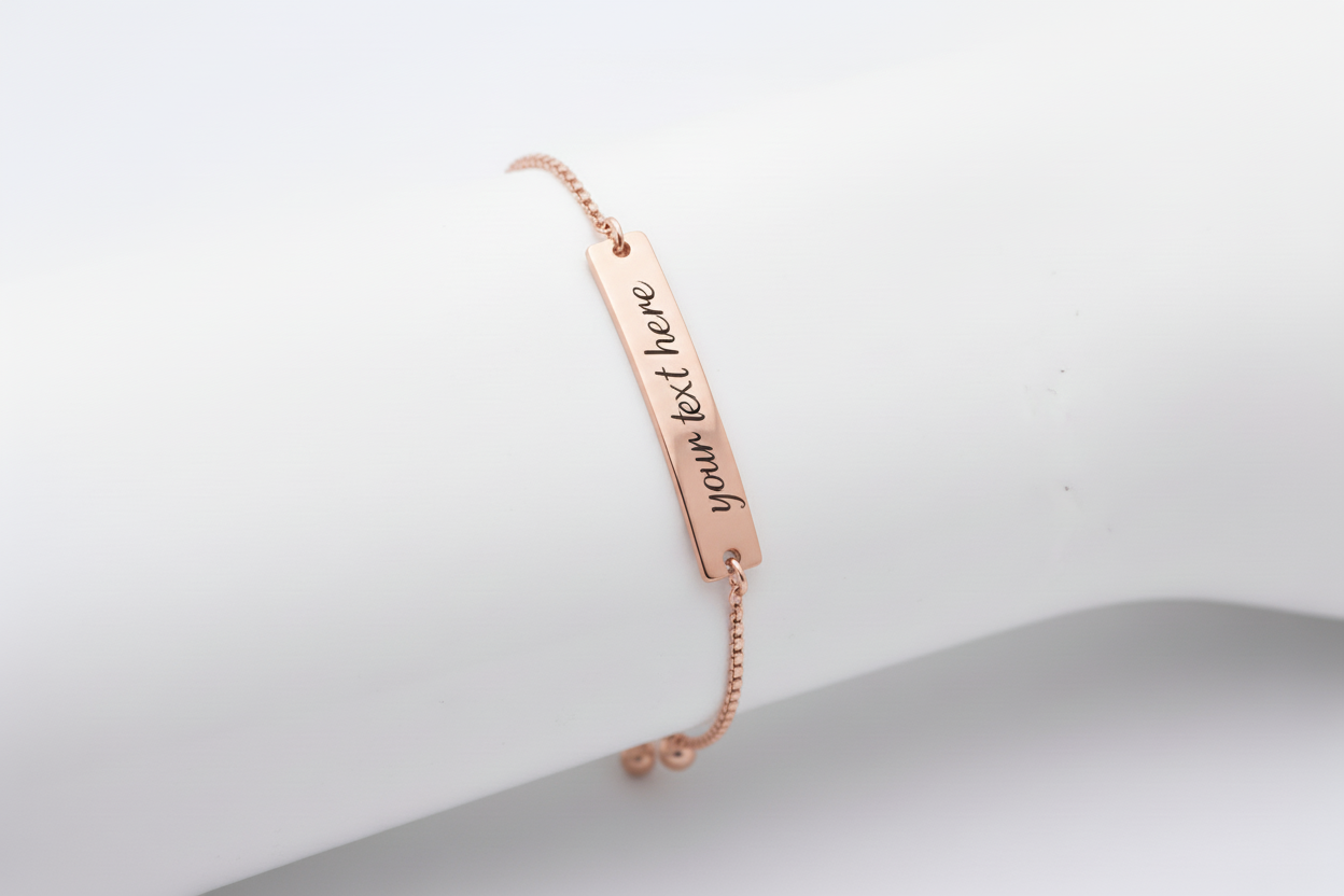 Personalized Engraved Bar Bracelet – Custom Name Slider Bracelet in Gold, Silver or Rose Gold