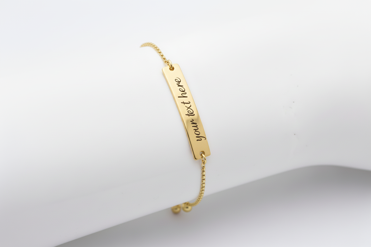 Personalized Engraved Bar Bracelet – Custom Name Slider Bracelet in Gold, Silver or Rose Gold