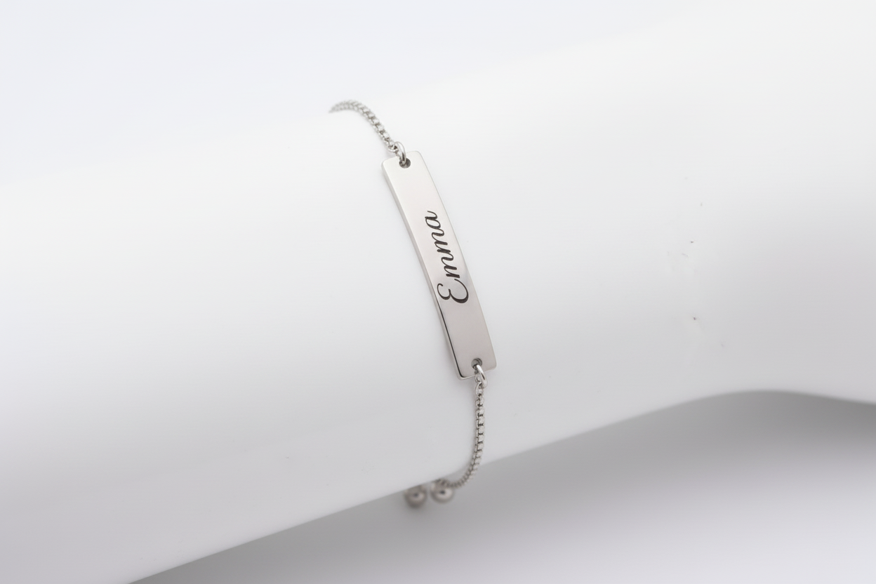 Personalized Engraved Bar Bracelet – Custom Name Slider Bracelet in Gold, Silver or Rose Gold
