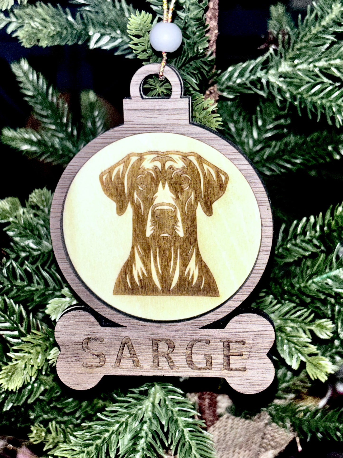 Personalized Dog Ornaments – Crafted from Walnut & Birch Wood