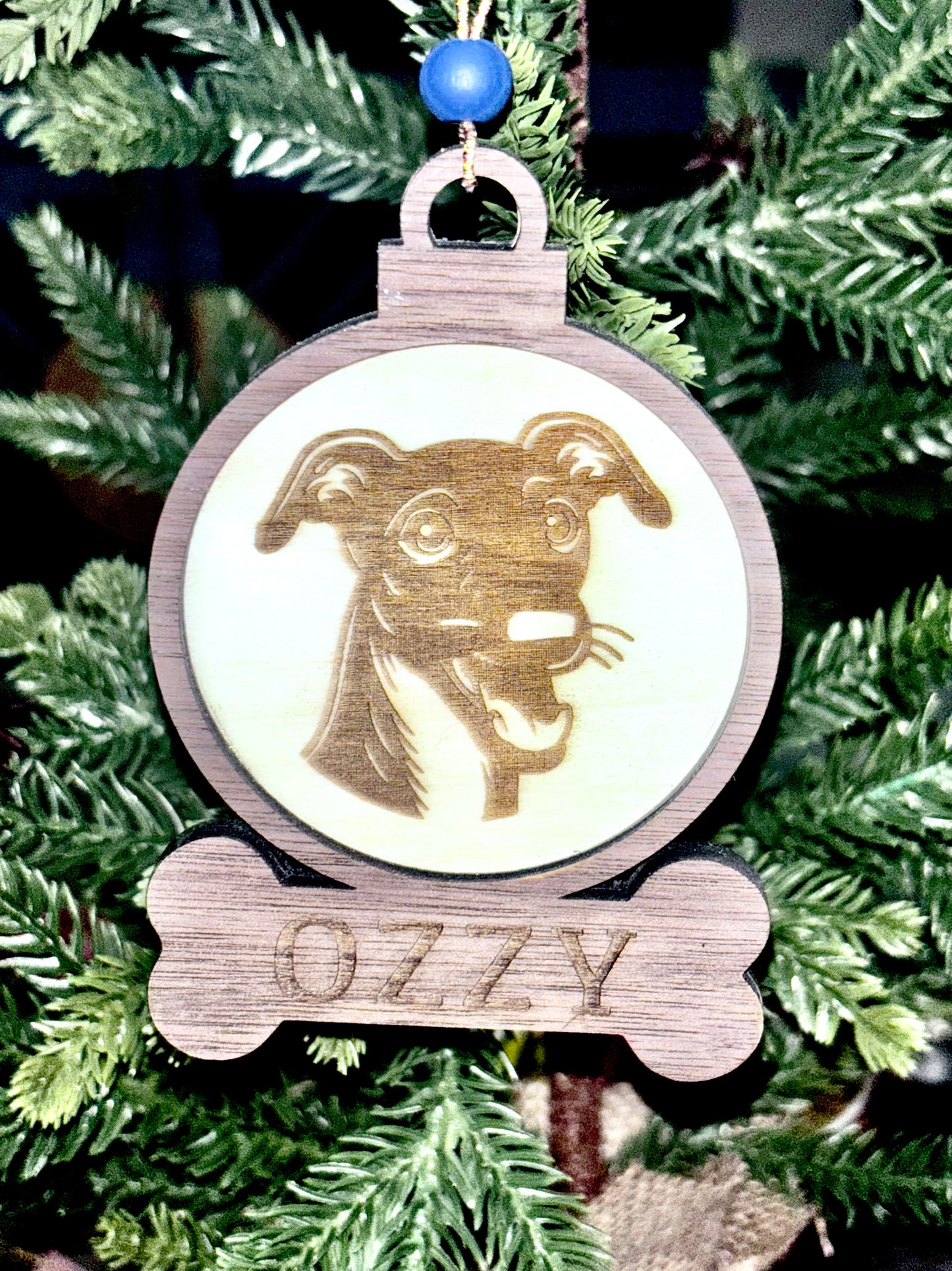 Personalized Dog Ornaments – Crafted from Walnut & Birch Wood