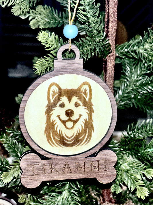 Personalized Dog Ornaments – Crafted from Walnut & Birch Wood