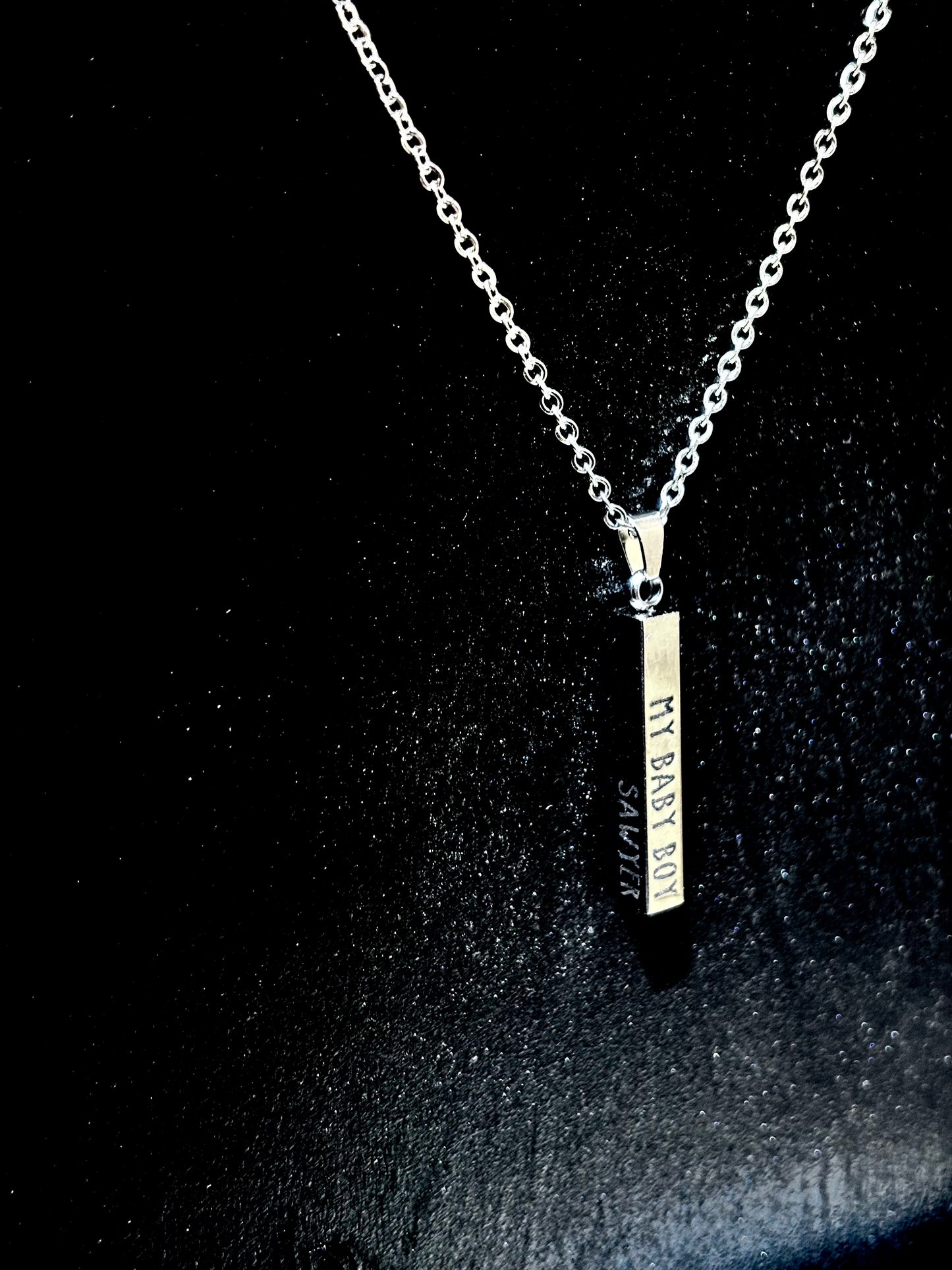3D Engraved Bar Charm Necklace – Custom Coordinates, Names & Messages