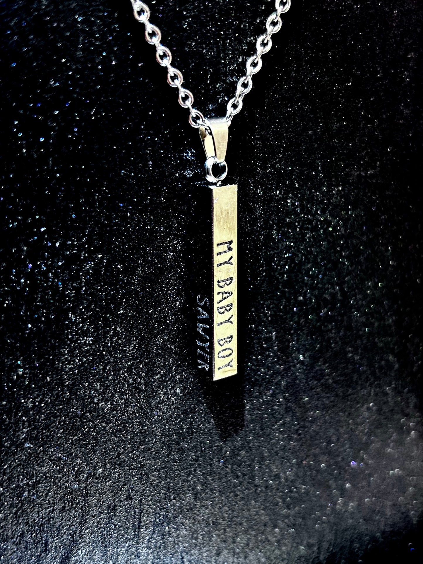 3D Engraved Bar Charm Necklace – Custom Coordinates, Names & Messages