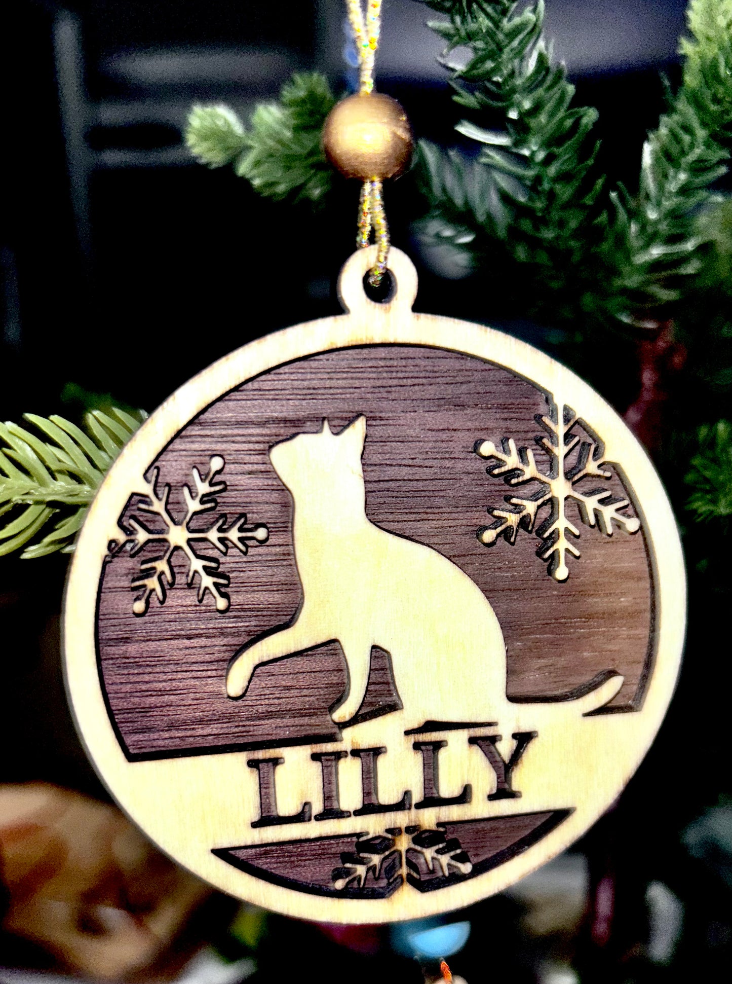 Personalized Cat Ornaments – Crafted from Walnut & Birch Wood