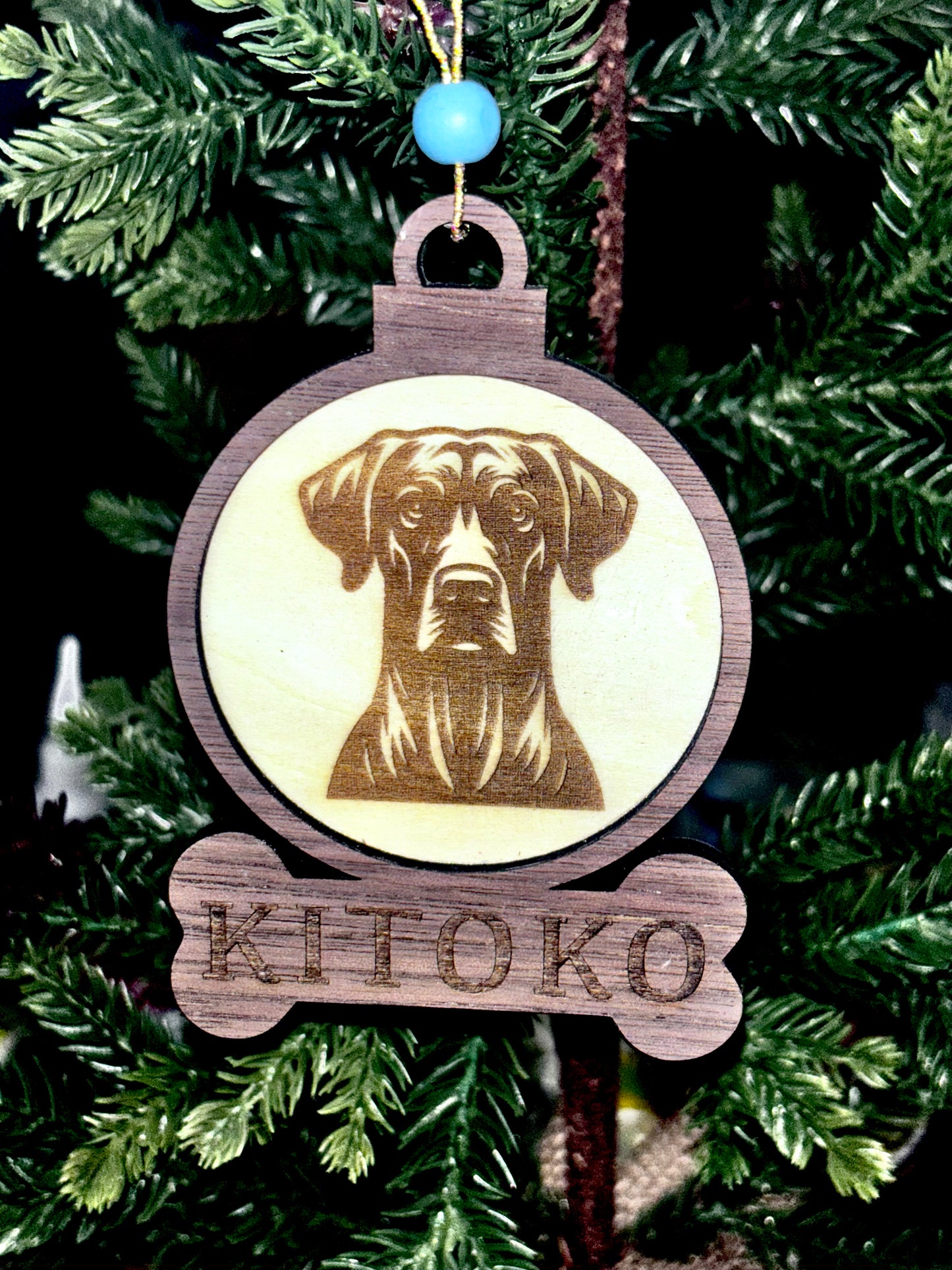 Personalized Dog Ornaments – Crafted from Walnut & Birch Wood