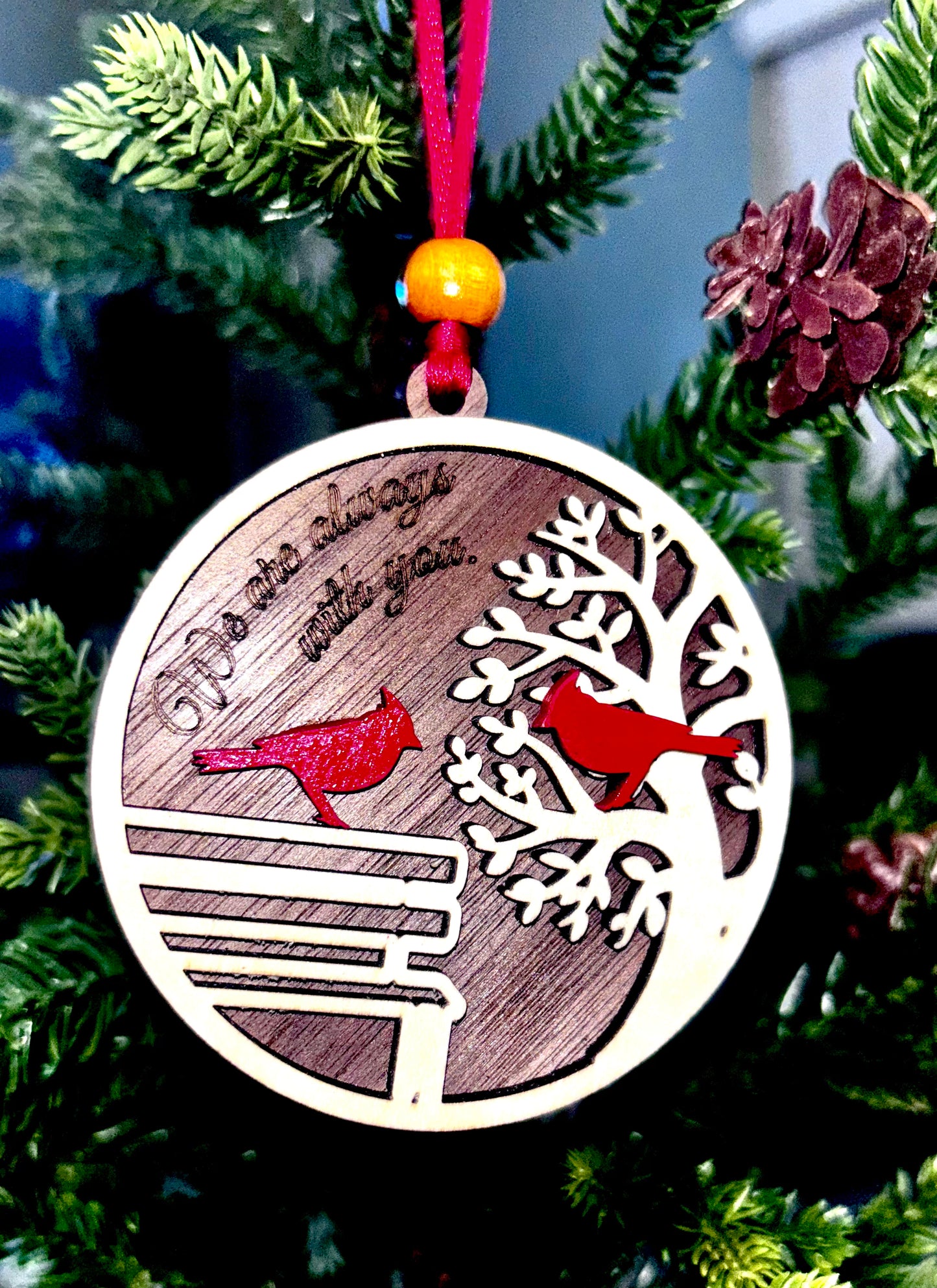 Wooden Cardinal Memorial Ornament