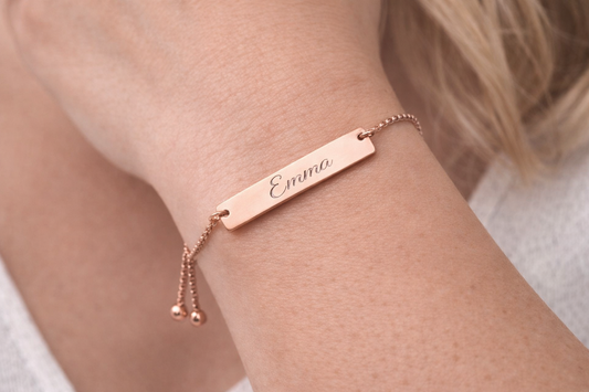 Personalized Engraved Bar Bracelet – Custom Name Slider Bracelet in Gold, Silver or Rose Gold