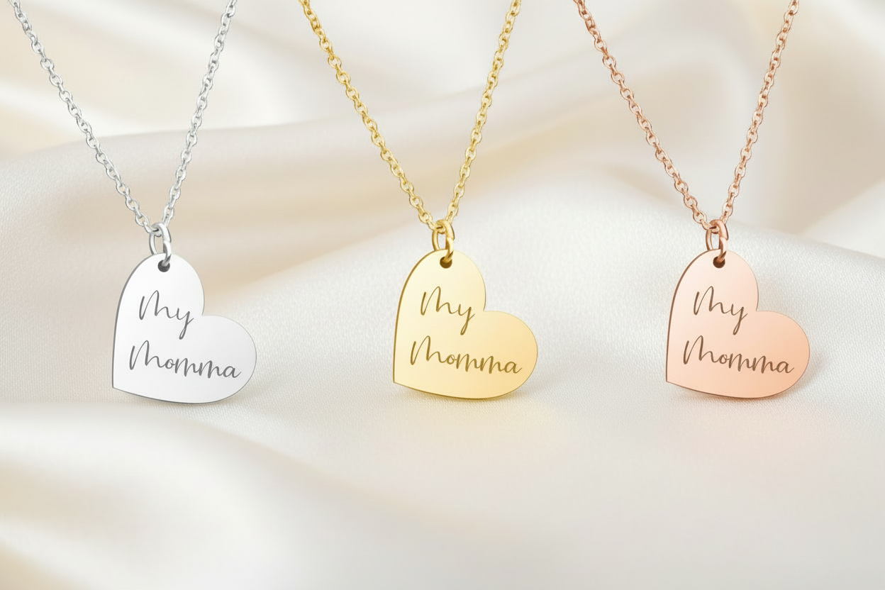 Personalized Engraved Heart Necklace – Custom Name Pendant in Gold, Silver or Rose Gold