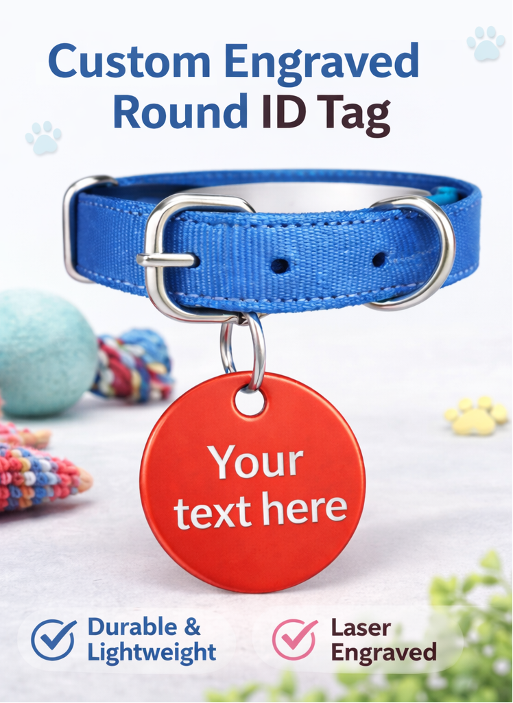 Personalized Engraved Pet ID Tag | Custom Aluminum Dog & Cat Collar Charm (Circle)