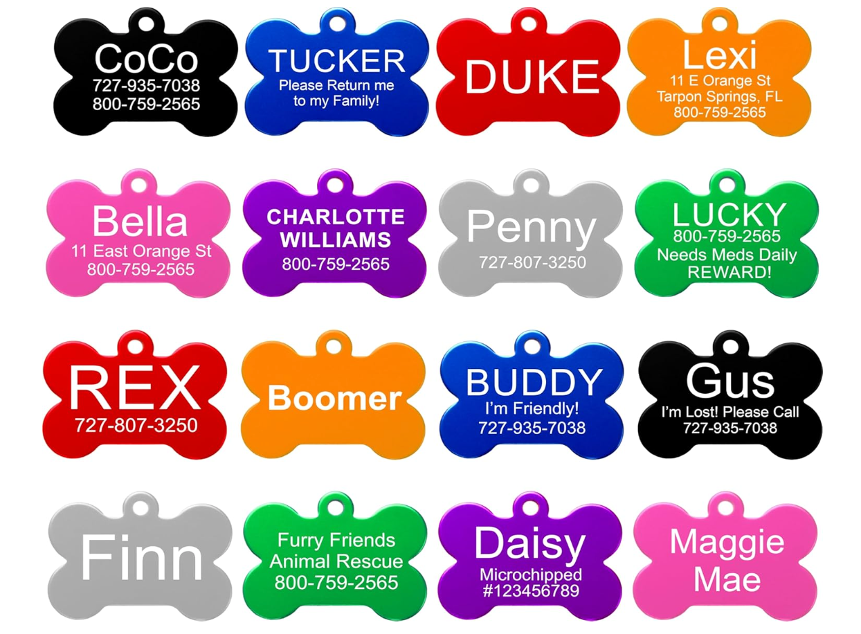 Personalized Engraved Pet ID Tag | Custom Aluminum Dog Collar Bone Charm