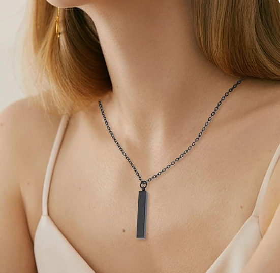 3D Engraved Bar Charm Necklace – Custom Coordinates, Names & Messages