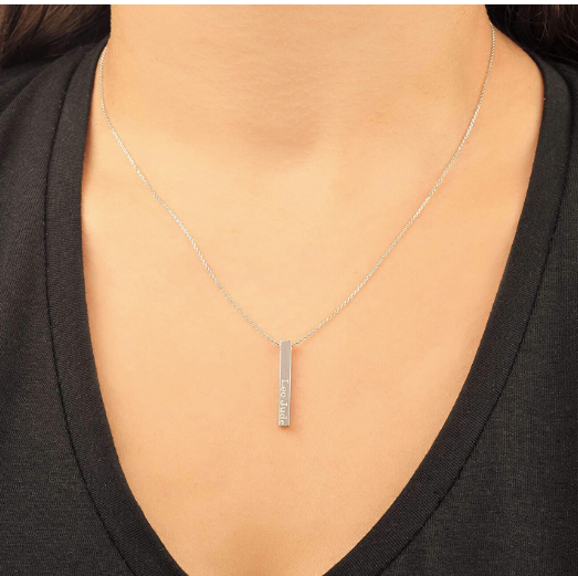 3D Engraved Bar Charm Necklace – Custom Coordinates, Names & Messages