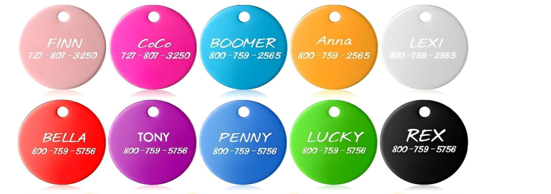 Personalized Engraved Pet ID Tag | Custom Aluminum Dog & Cat Collar Charm (Circle)